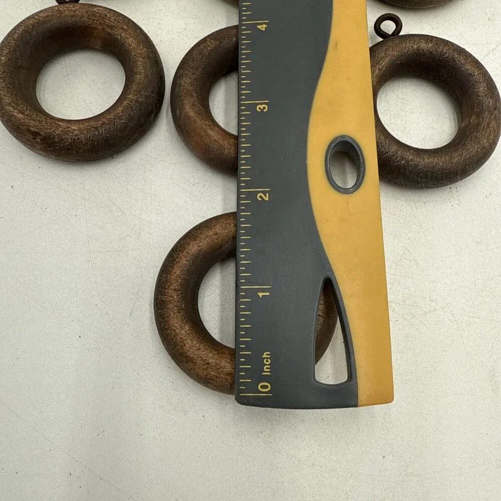 Solid Wood Curtain Rings Lot 10 Brown Drapery Rod Hooks 1